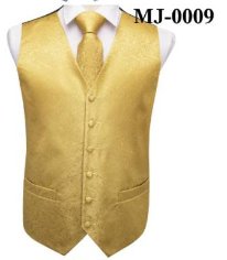Golden Paisley Jacquard Men's 4pc Waistcoat Vest Necktie Pocket Square Cufflinks Set- MJ-0009 - SimonVon Shop