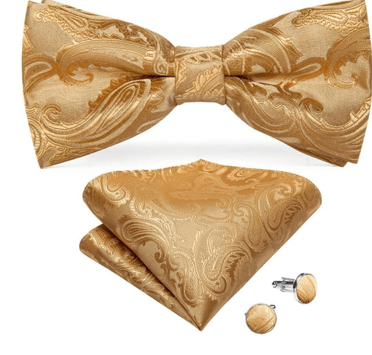 Golden Paisley Jacquard Men's 4pc Waistcoat Vest Necktie Pocket Square Cufflinks Set. MJ-0112 - SimonVon Shop