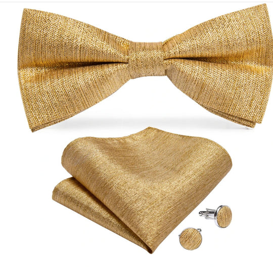 Golden Solid Jacquard Silk Men's 4pc Waistcoat Vest Necktie Pocket Square Cufflinks Set- MJ-0122 - SimonVon Shop