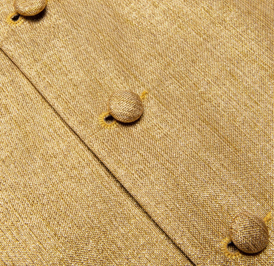 Golden Solid Jacquard Silk Men's 4pc Waistcoat Vest Necktie Pocket Square Cufflinks Set- MJ-0122 - SimonVon Shop