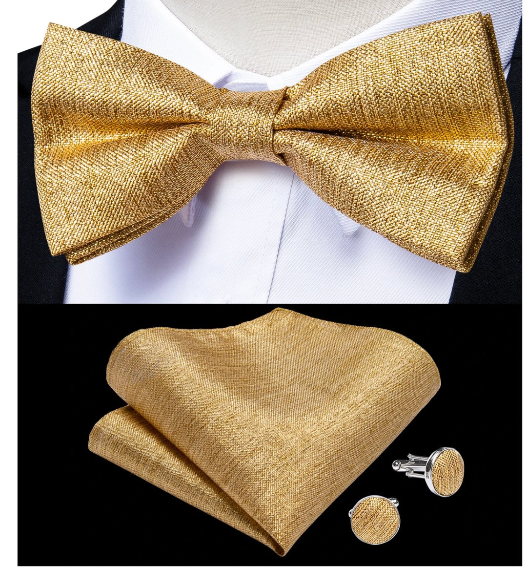Golden Solid Jacquard Silk Men's 4pc Waistcoat Vest Necktie Pocket Square Cufflinks Set- MJ-0122 - SimonVon Shop