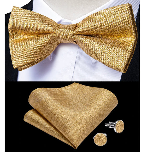 Golden Solid Jacquard Silk Men's 4pc Waistcoat Vest Necktie Pocket Square Cufflinks Set- MJ-0122 - SimonVon Shop