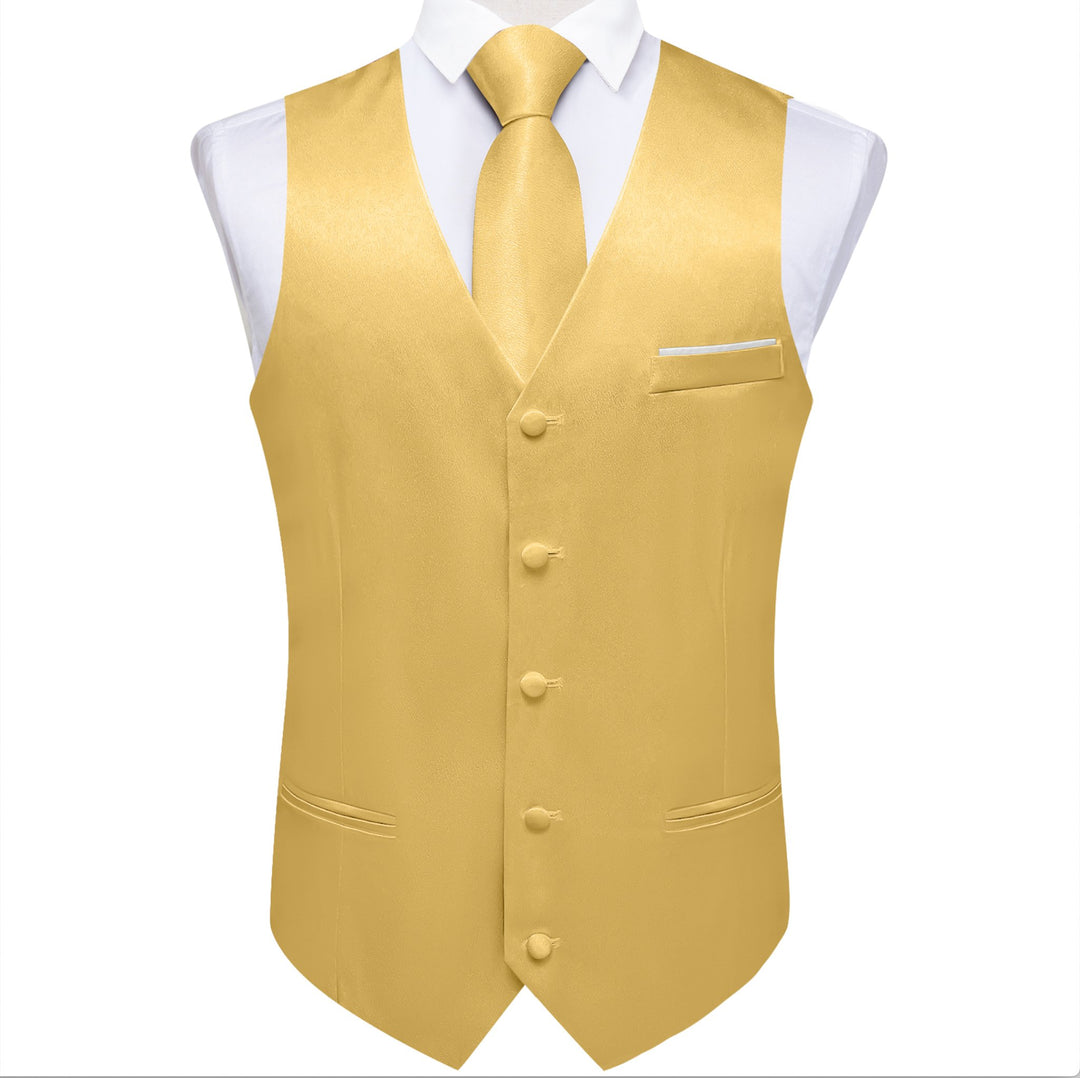 Goose Yellow Solid Satin Waistcoat Vest Tie Handkerchief Cufflinks Set-MJ-0633 - SimonVon Shop