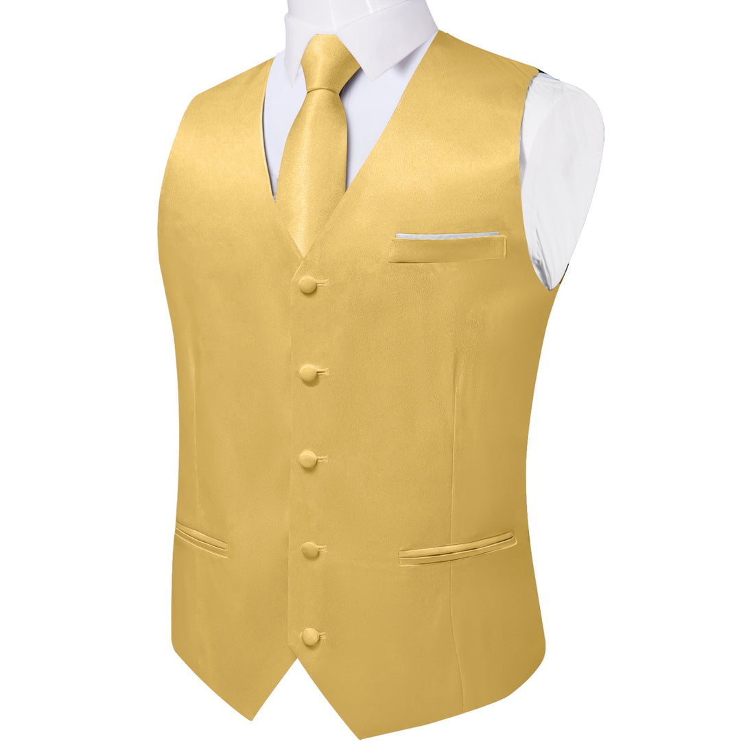 Goose Yellow Solid Satin Waistcoat Vest Tie Handkerchief Cufflinks Set-MJ-0633 - SimonVon Shop