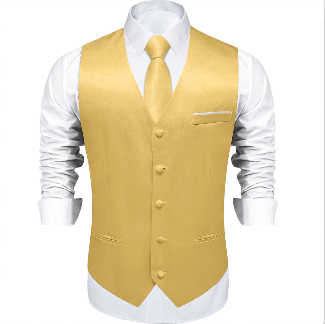 Goose Yellow Solid Satin Waistcoat Vest Tie Handkerchief Cufflinks Set-MJ-0633 - SimonVon Shop