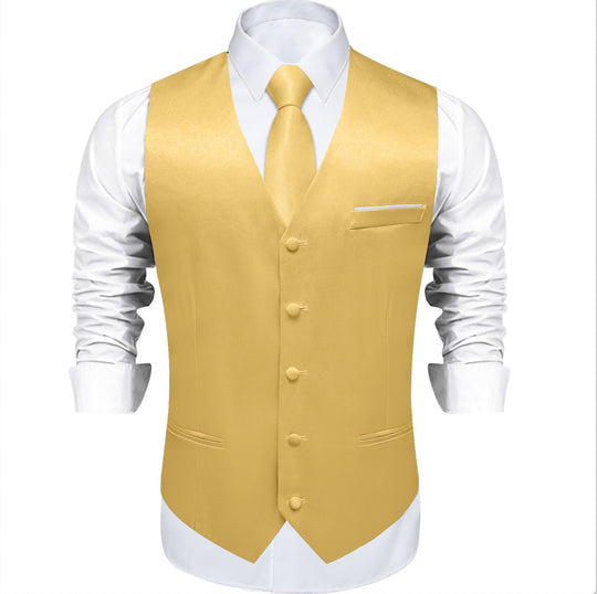 Goose Yellow Solid Satin Waistcoat Vest Tie Handkerchief Cufflinks Set-MJ-0633 - SimonVon Shop
