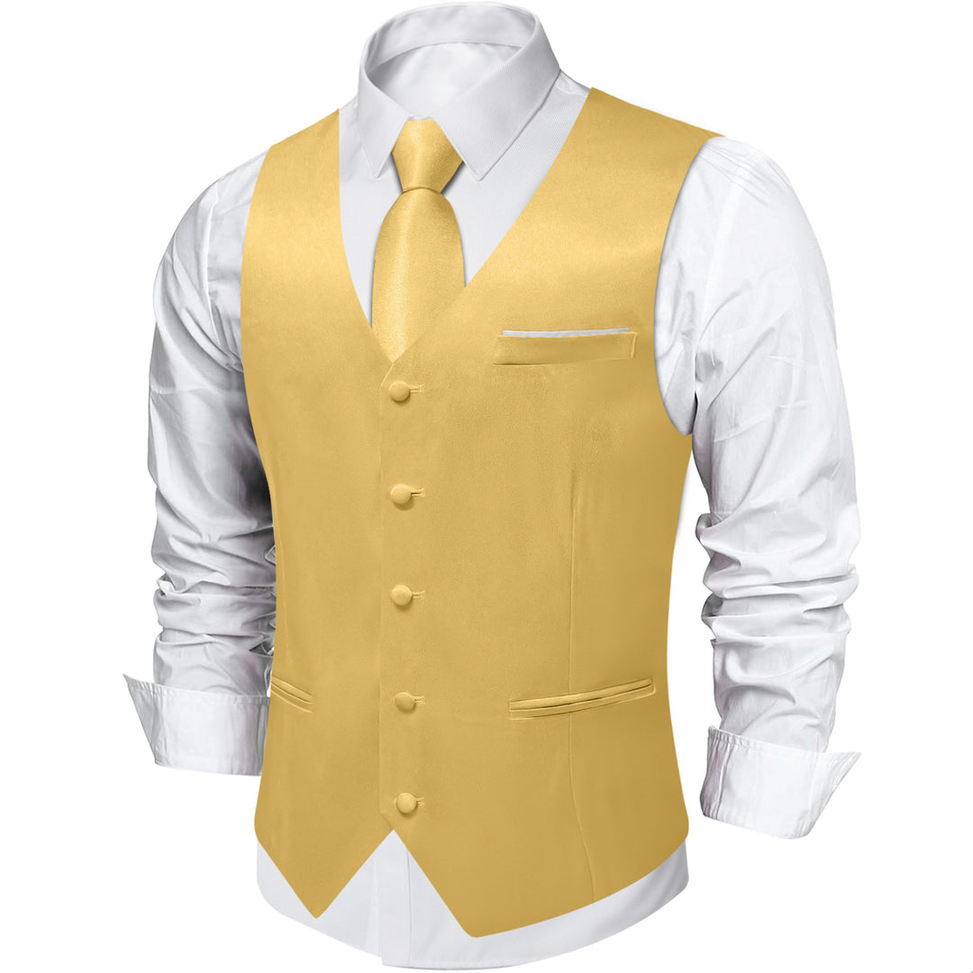 Goose Yellow Solid Satin Waistcoat Vest Tie Handkerchief Cufflinks Set-MJ-0633 - SimonVon Shop
