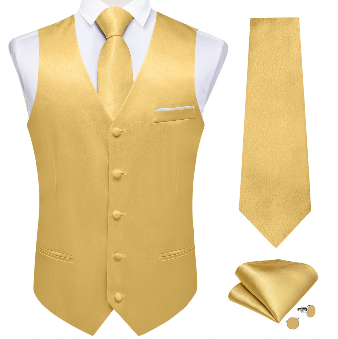 Goose Yellow Solid Satin Waistcoat Vest Tie Handkerchief Cufflinks Set-MJ-0633 - SimonVon Shop