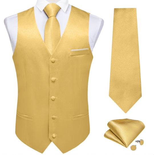 Goose Yellow Solid Satin Waistcoat Vest Tie Handkerchief Cufflinks Set-MJ-0633 - SimonVon Shop