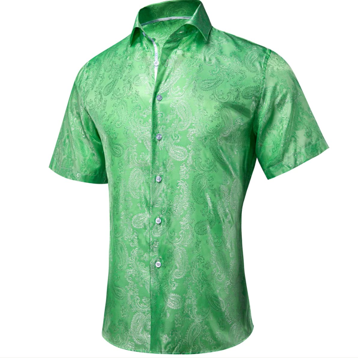Grass Green Paisley Silk Men's Short Sleeve Shirt-CY-1463 - SimonVon Shop