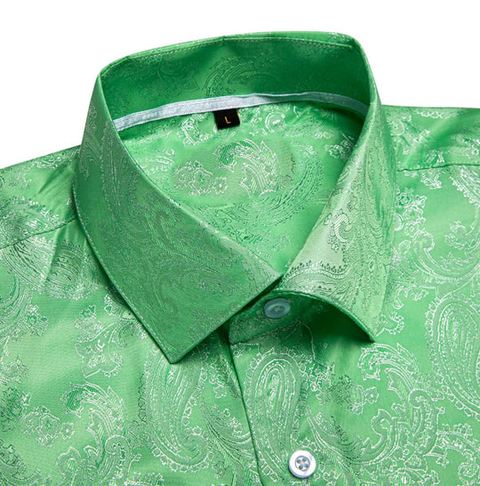 Grass Green Paisley Silk Men's Short Sleeve Shirt-CY-1463 - SimonVon Shop