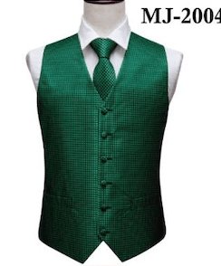 Green and Black plaid Men's 4pc Waistcoat Vest Necktie Pocket Square Cufflinks Set- MJ-2004 - SimonVon Shop