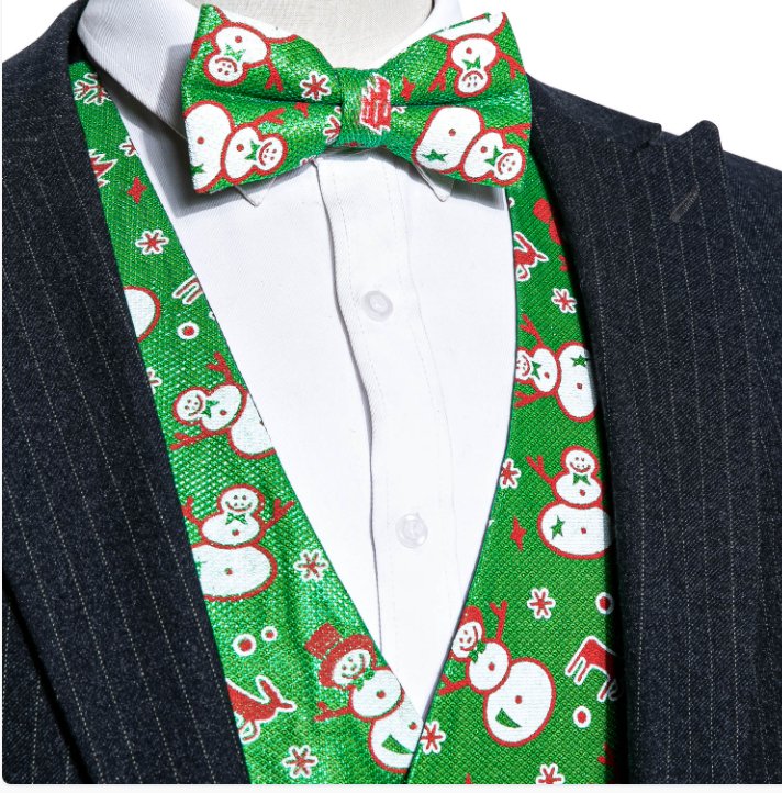 GREEN CHRISTMAS SILK WAISTCOAT VEST BOWTIE VEST SUIT SET-MJ-2055 - SimonVon Shop