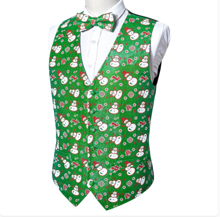 GREEN CHRISTMAS SILK WAISTCOAT VEST BOWTIE VEST SUIT SET-MJ-2055 - SimonVon Shop