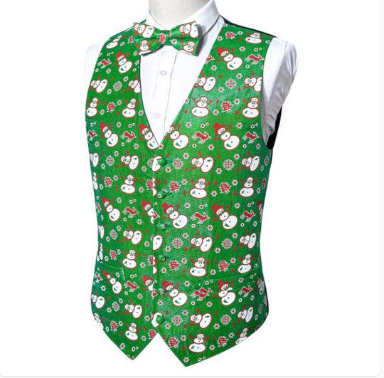GREEN CHRISTMAS SILK WAISTCOAT VEST BOWTIE VEST SUIT SET-MJ-2055 - SimonVon Shop