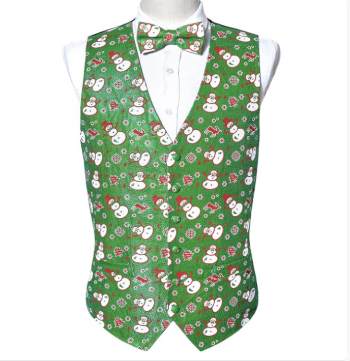 GREEN CHRISTMAS SILK WAISTCOAT VEST BOWTIE VEST SUIT SET-MJ-2055 - SimonVon Shop