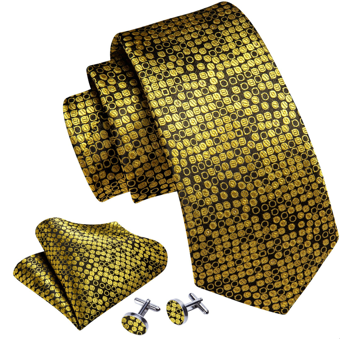 GREEN GOLDEN DOTS MEN'S TIE POCKET SQUARE CUFFLINKS SET- N-6147 - SimonVon Shop