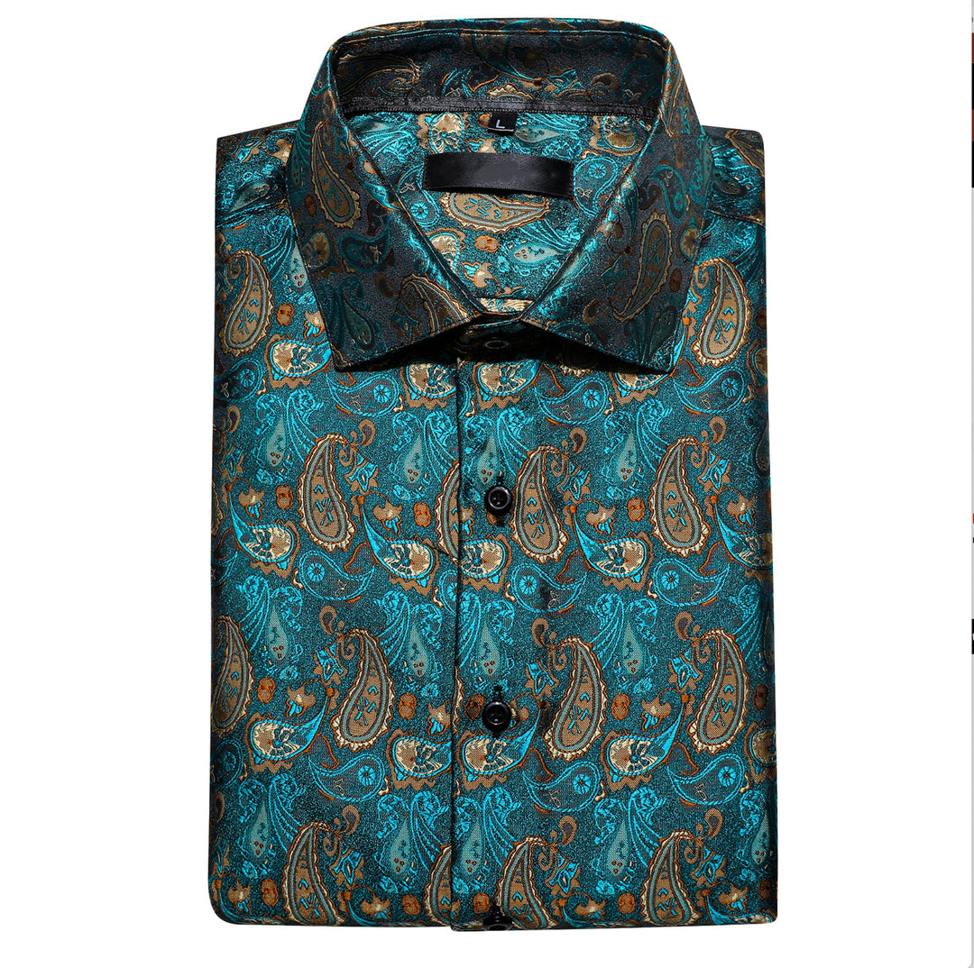 Green Orange Peacock Paisley Men's Shirt- CY-0434 - SimonVon Shop