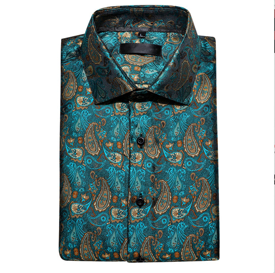 Green Orange Peacock Paisley Men's Shirt- CY-0434 - SimonVon Shop