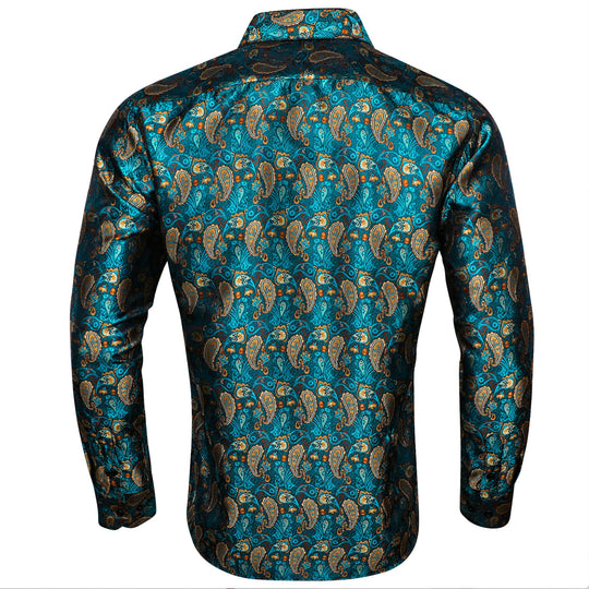 Green Orange Peacock Paisley Men's Shirt- CY-0434 - SimonVon Shop