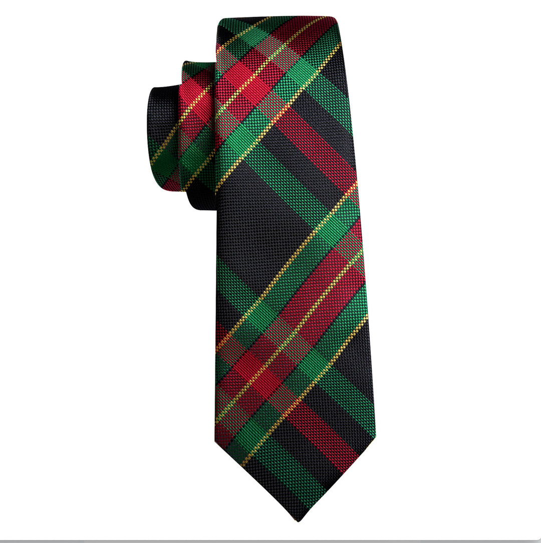 Green Red Striped Silk Tie Pocket Square Cufflinks Set- N-6524 - SimonVon Shop