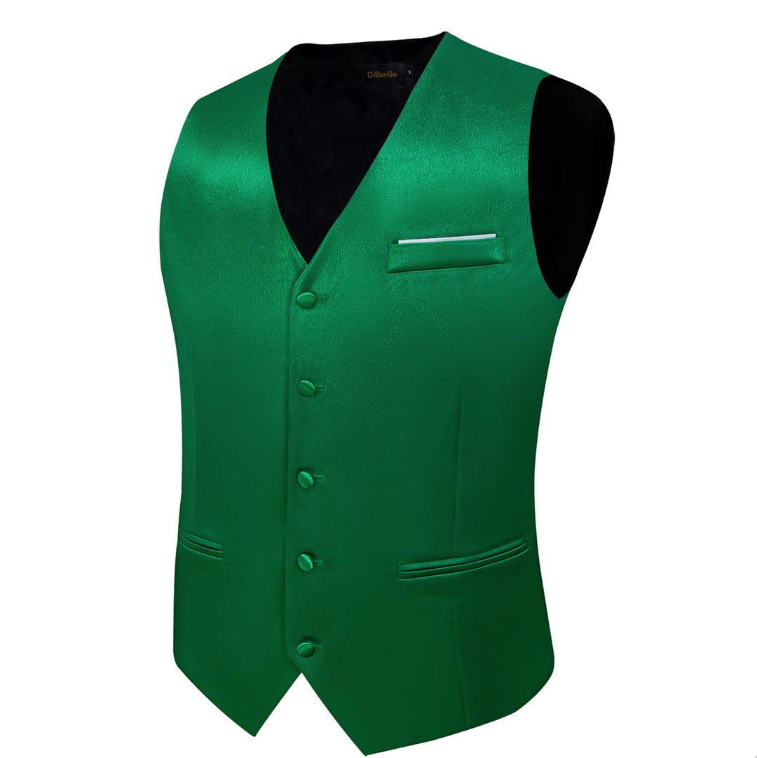 Green Solid Satin Waistcoat Vest Tie Handkerchief Cufflinks Set- MJ-0628 - SimonVon Shop