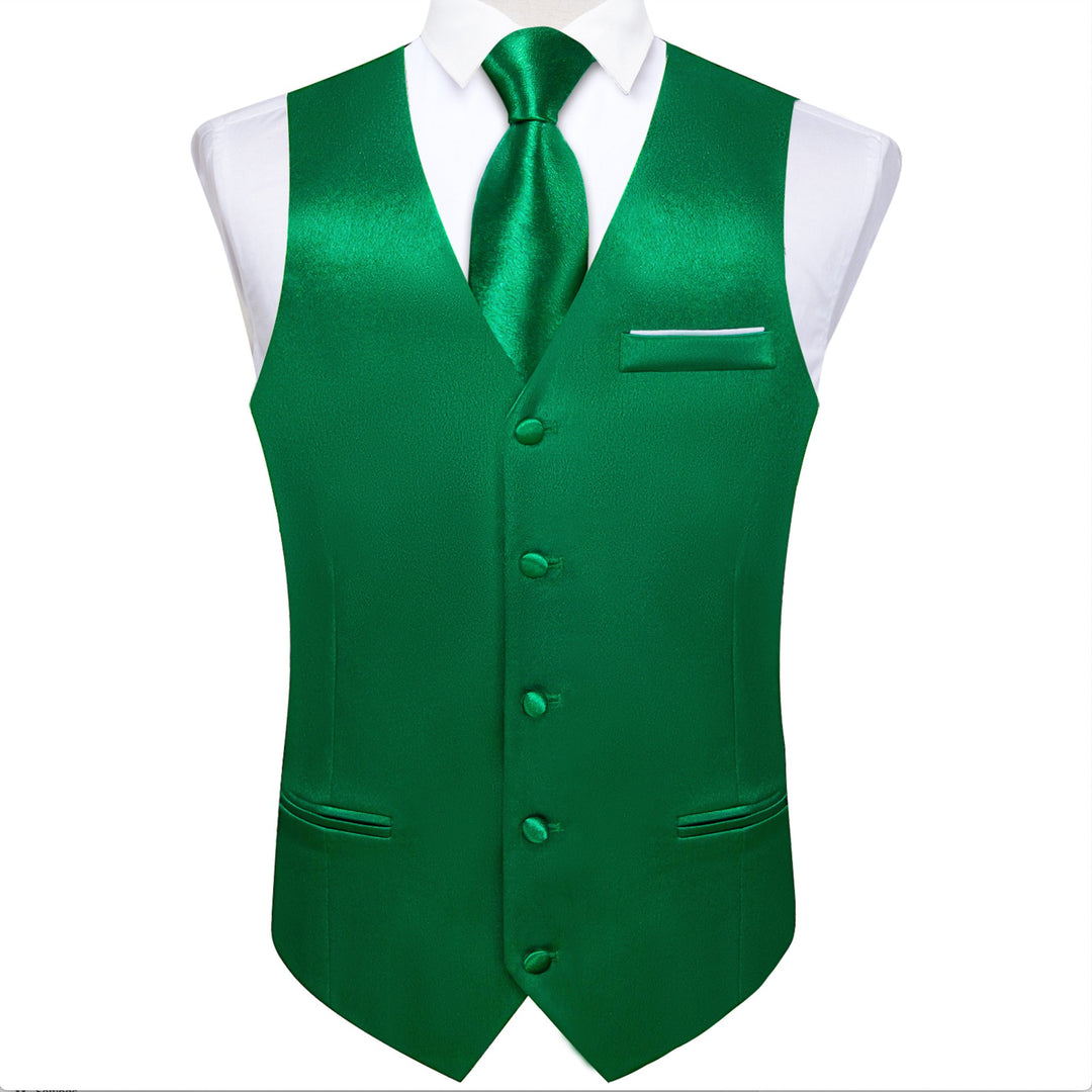 Green Solid Satin Waistcoat Vest Tie Handkerchief Cufflinks Set- MJ-0628 - SimonVon Shop