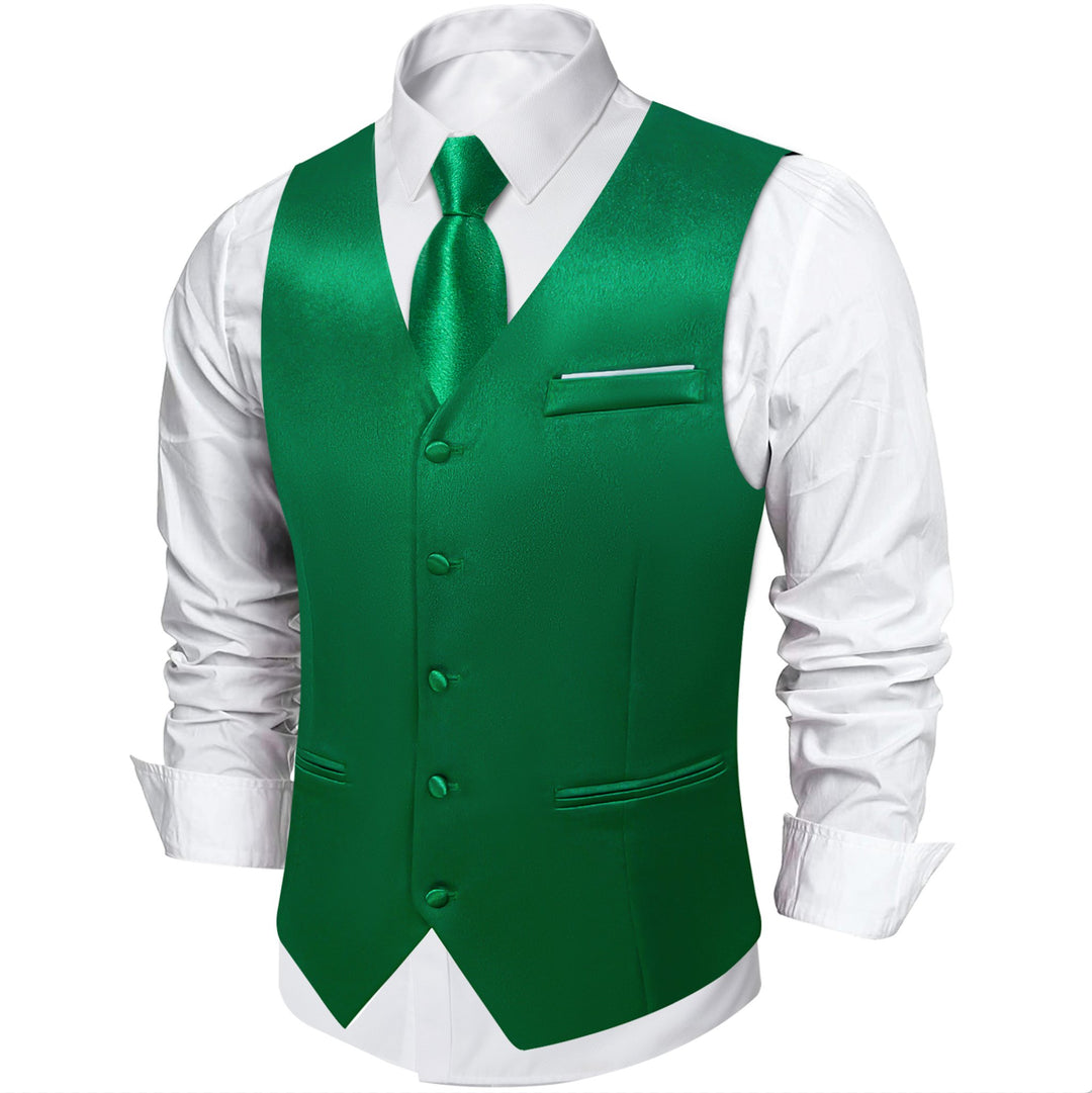 Green Solid Satin Waistcoat Vest Tie Handkerchief Cufflinks Set- MJ-0628 - SimonVon Shop