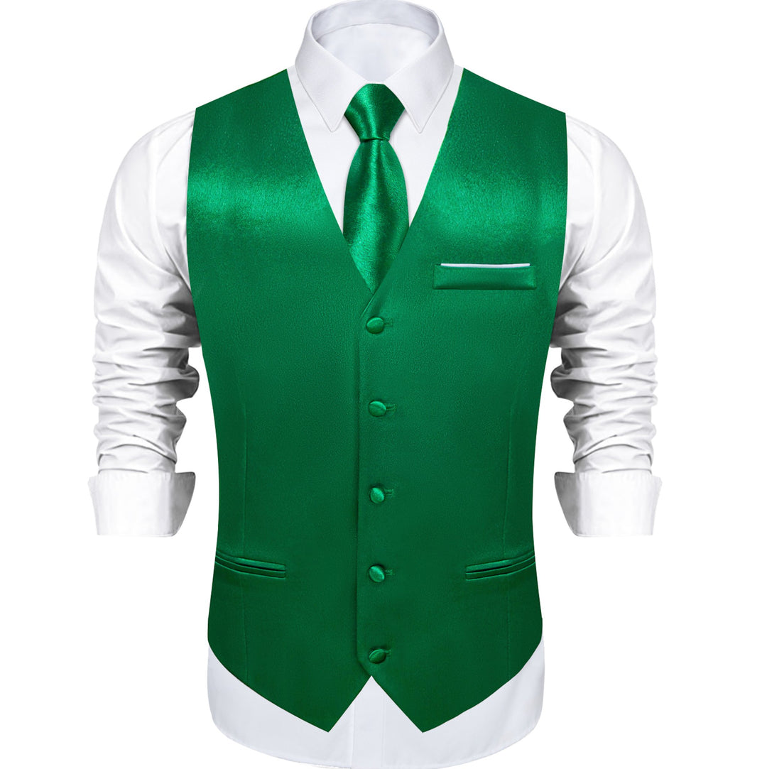 Green Solid Satin Waistcoat Vest Tie Handkerchief Cufflinks Set- MJ-0628 - SimonVon Shop