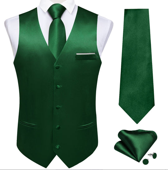 Green Solid Satin Waistcoat Vest Tie Handkerchief Cufflinks Set- MJ-0639 - SimonVon Shop