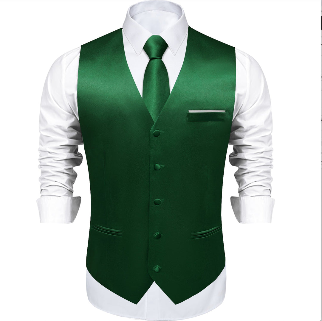 Green Solid Satin Waistcoat Vest Tie Handkerchief Cufflinks Set- MJ-0639 - SimonVon Shop