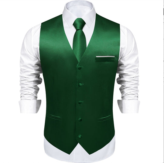Green Solid Satin Waistcoat Vest Tie Handkerchief Cufflinks Set- MJ-0639 - SimonVon Shop