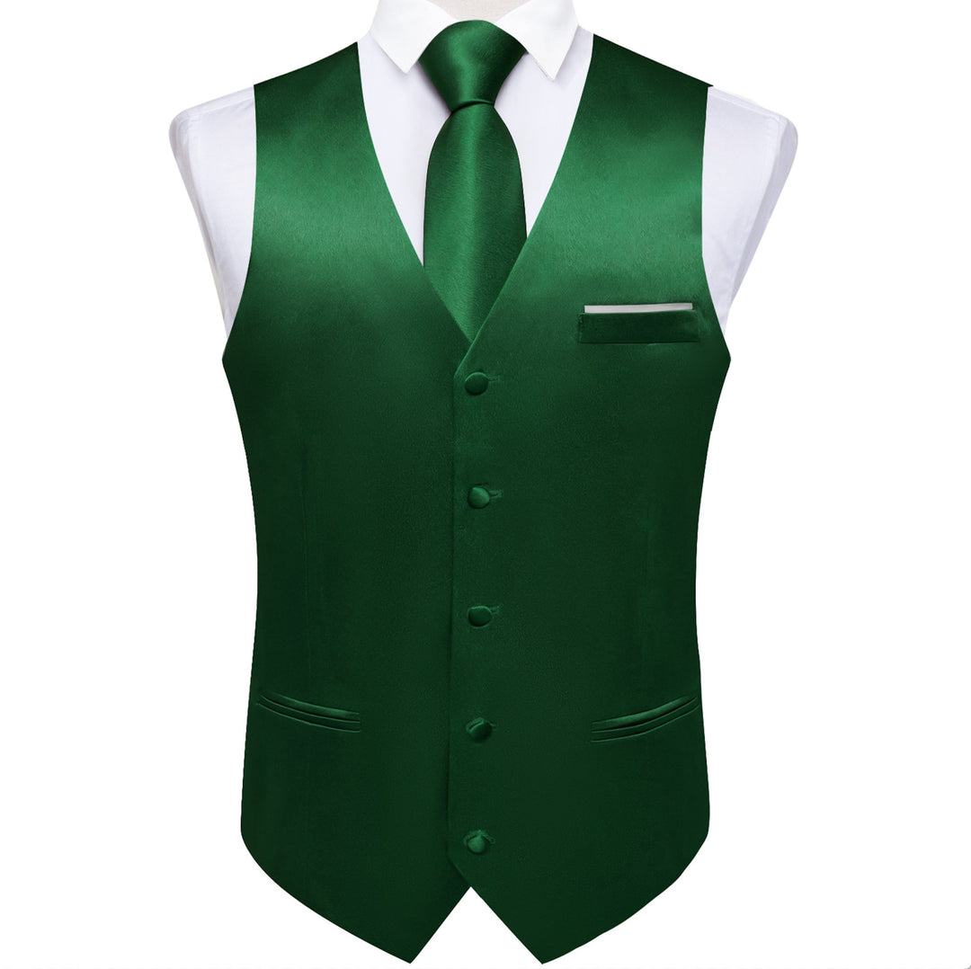 Green Solid Satin Waistcoat Vest Tie Handkerchief Cufflinks Set- MJ-0639 - SimonVon Shop