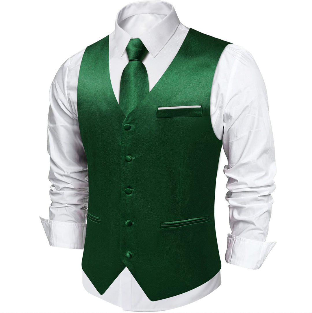 Green Solid Satin Waistcoat Vest Tie Handkerchief Cufflinks Set- MJ-0639 - SimonVon Shop