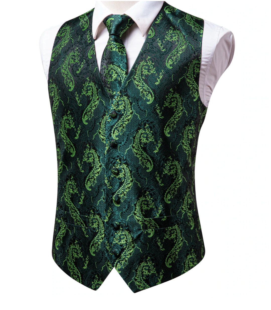 Green Yellow 4 PC Paisley Waistcoat and Necktie Pocket Square Cufflink Vest Set- MJ-0025 - SimonVon Shop
