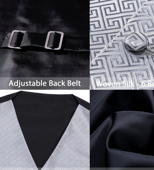 Grey Geometry Silk Vest Necktie Pocket square Cufflinks- MJ-2007 - SimonVon Shop