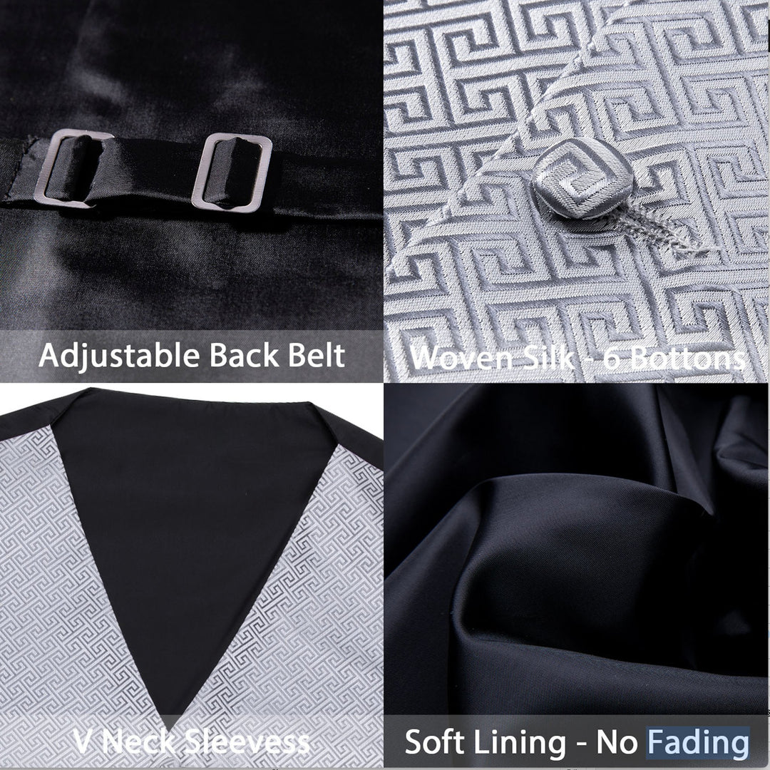 Grey Geometry Silk Vest Necktie Pocket square Cufflinks- MJ-2007 - SimonVon Shop