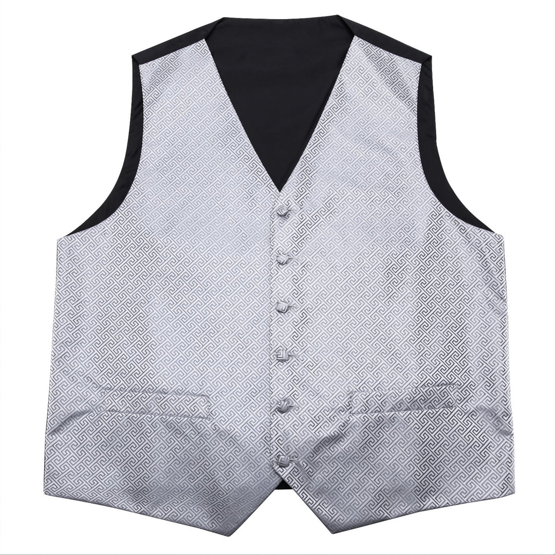 Grey Geometry Silk Vest Necktie Pocket square Cufflinks- MJ-2007 - SimonVon Shop