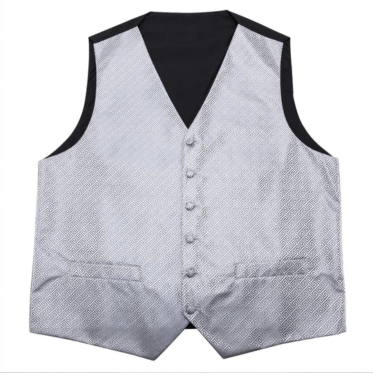 Grey Geometry Silk Vest Necktie Pocket square Cufflinks- MJ-2007 - SimonVon Shop
