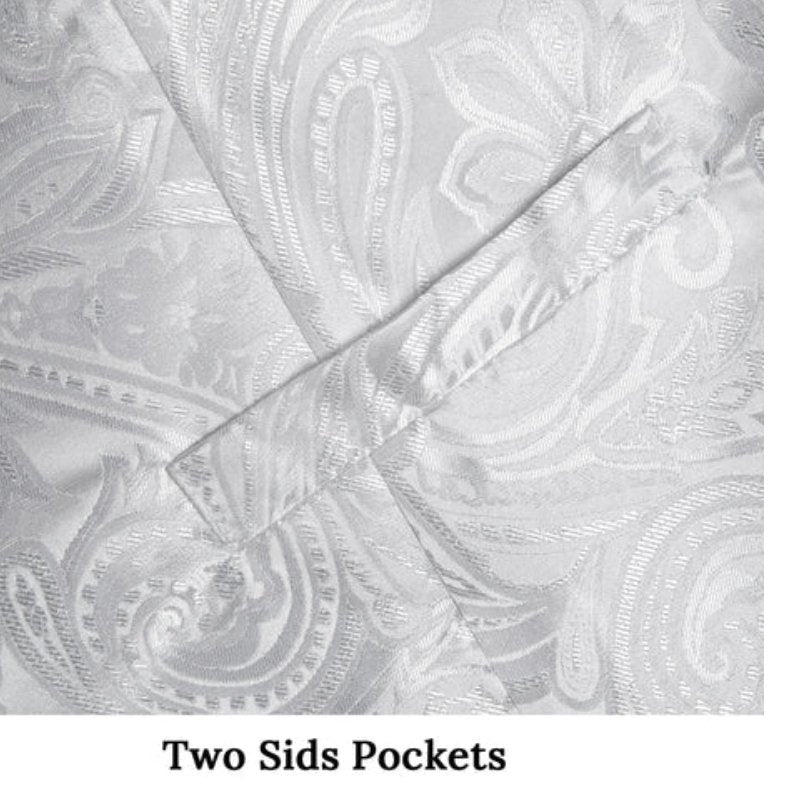 GREY WHITE FLORAL JACQUARD V NECK WAISTCOAT VEST NECKTIE POCKET SQUARE CUFFLINKS SET- MJ-0507 - SimonVon Shop