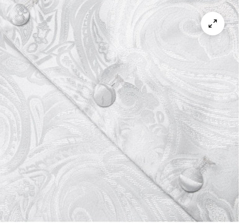 GREY WHITE FLORAL JACQUARD V NECK WAISTCOAT VEST NECKTIE POCKET SQUARE CUFFLINKS SET- MJ-0507 - SimonVon Shop