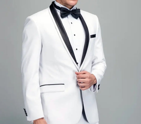 Impeccable Mens White Blazer - Stylish One-Button Shawl Collar Suit Jacket- KX87544 - SimonVon Shop