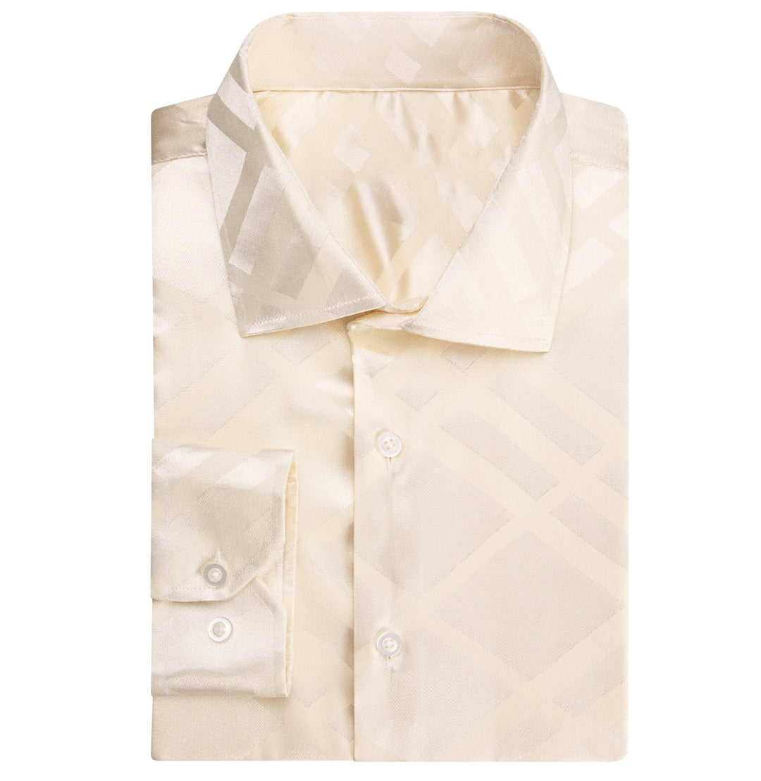 Ivory Plaid Striped Silk Men's Shirt- CY-0695 - SimonVon Shop