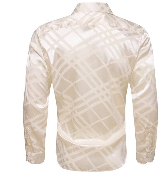 Ivory Plaid Striped Silk Men's Shirt- CY-0695 - SimonVon Shop