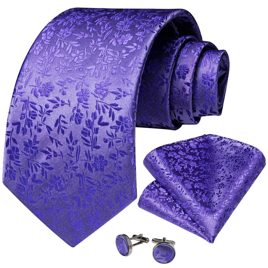 Lavender Purple Floral Tie Pocket Square Cufflinks Set- N-7266 - SimonVon Shop