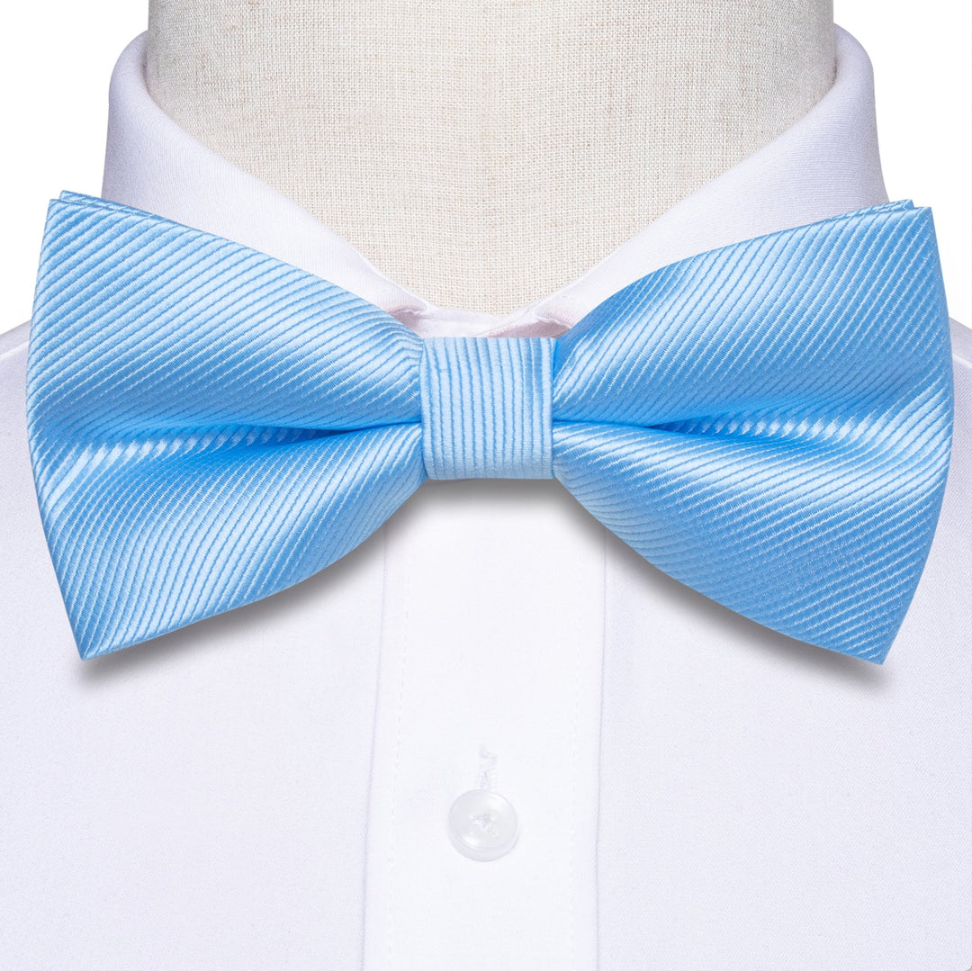 Light Blue Striped Pre-tied Bow Tie Hanky Cufflinks Set-LH-2514 - SimonVon Shop