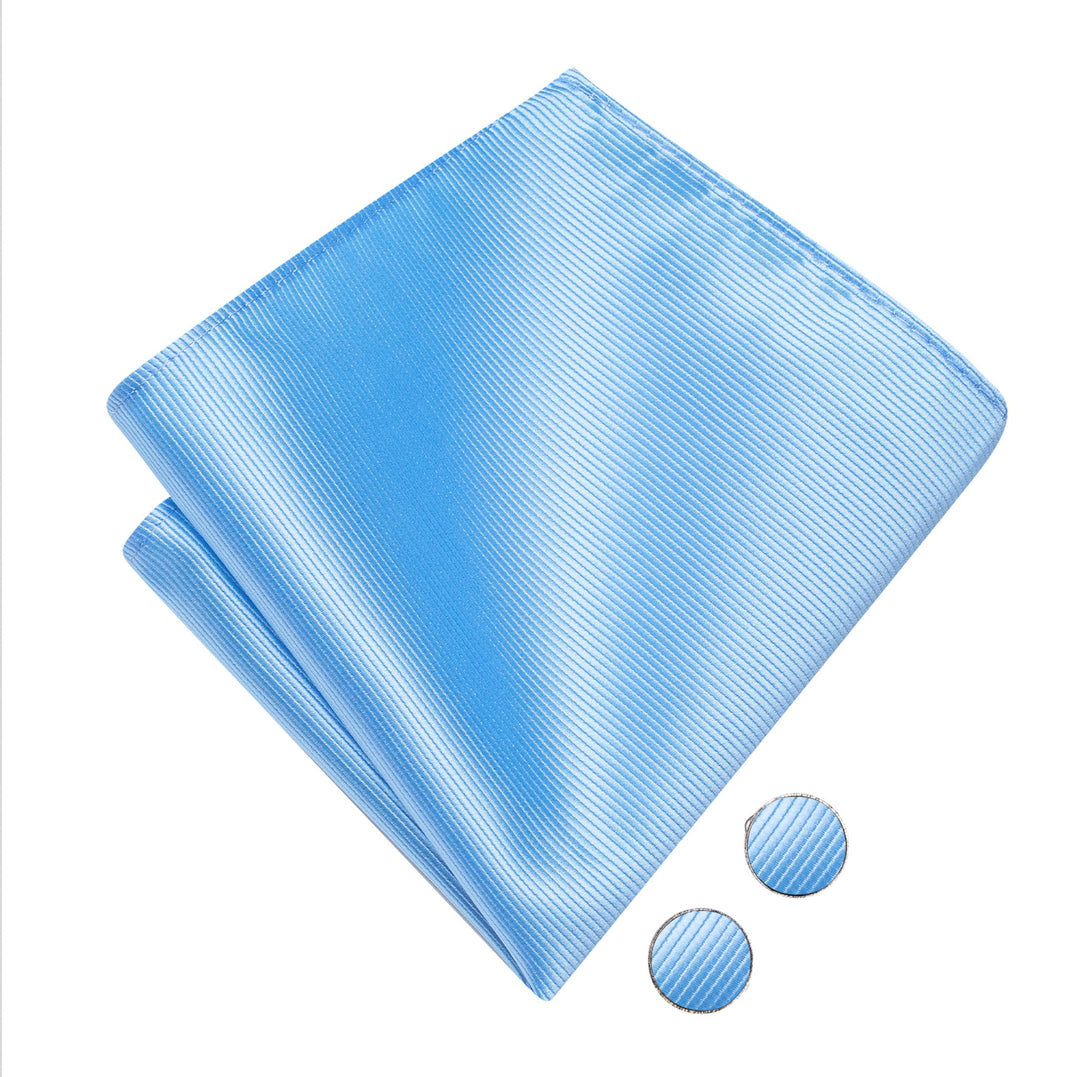 Light Blue Striped Pre-tied Bow Tie Hanky Cufflinks Set-LH-2514 - SimonVon Shop