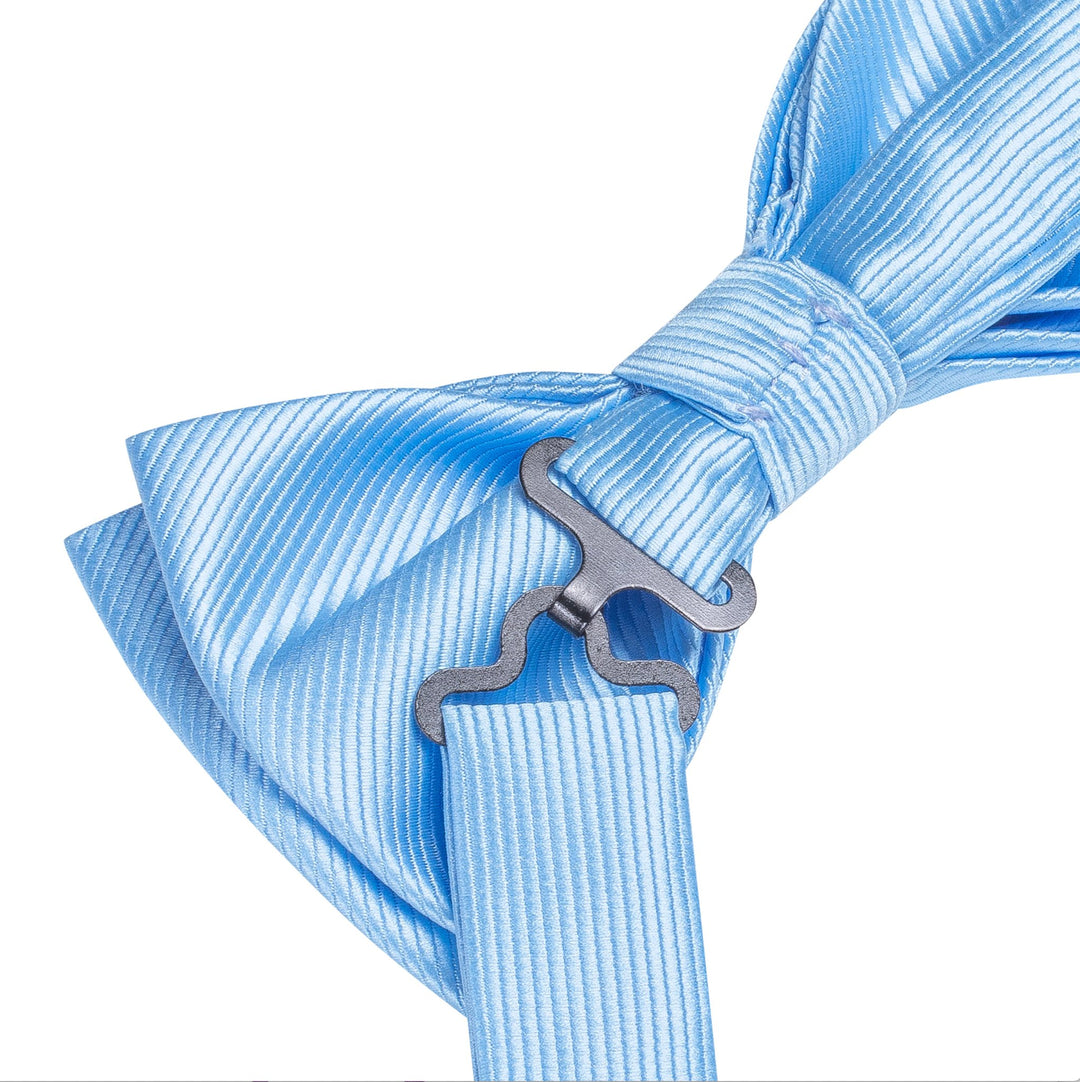 Light Blue Striped Pre-tied Bow Tie Hanky Cufflinks Set-LH-2514 - SimonVon Shop