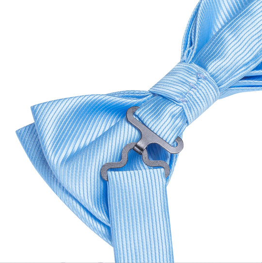 Light Blue Striped Pre-tied Bow Tie Hanky Cufflinks Set-LH-2514 - SimonVon Shop
