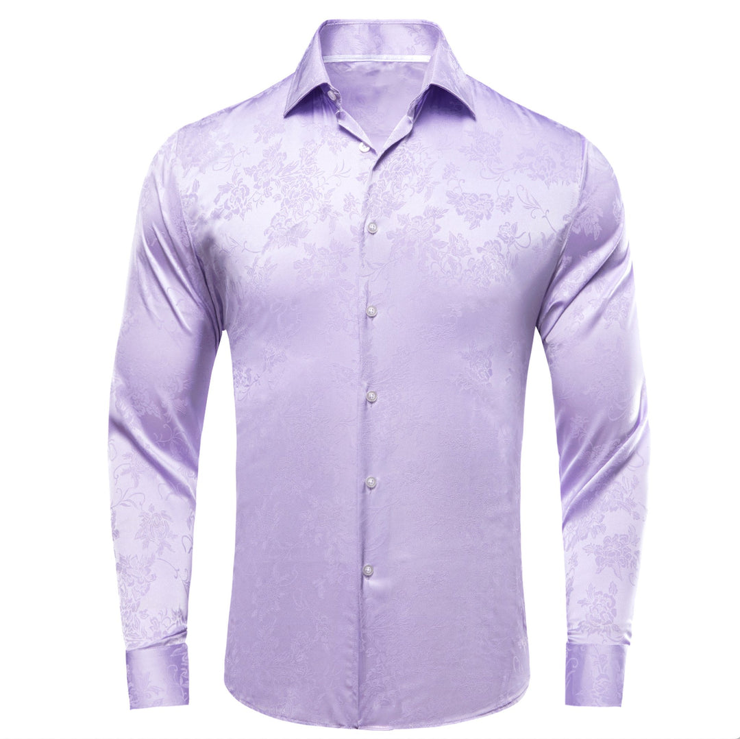 Lilac Purple Floral Silk Men's Long Sleeve Shirt-1645 - SimonVon Shop